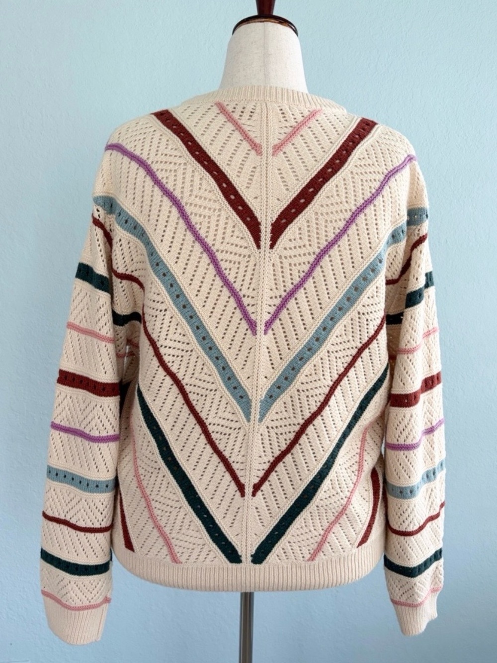 Marine Layer Brooke Chevron Stripe Open Stitch Sweater XL - Picture 9 of 16
